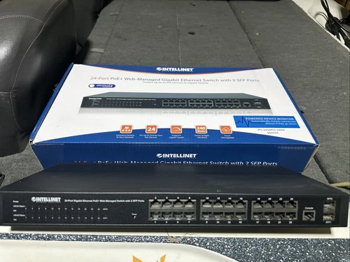 Intellinet 24-Port PoE+ Web-Managed Gigabit Ethernet Switch+2 SFP Ports *Parts*
