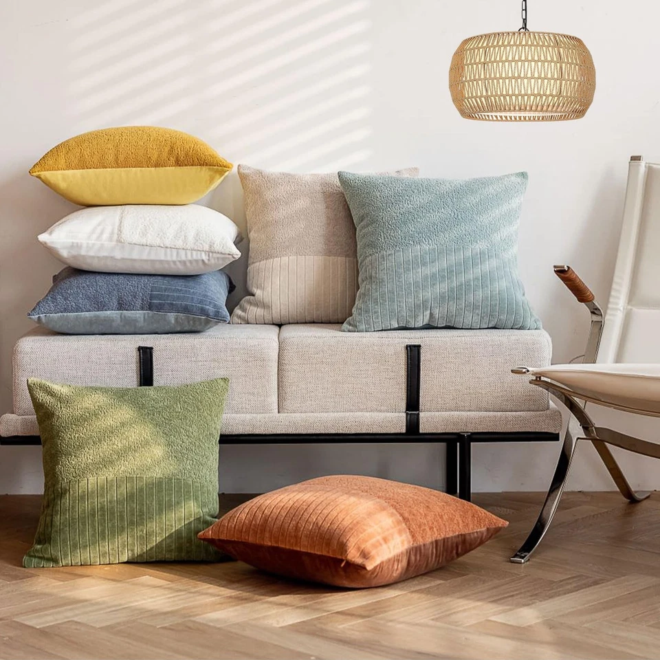 Pack of 2 Striped Throw Pillow Covers 18x18 Inch Beige Patchwork Pillow Cover... - Image 3 of 4