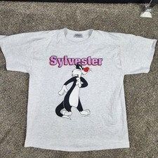 Vintage Sylvester Looney Tunes T Shirt 1992 Warner Bros Made USA XL GRAY
