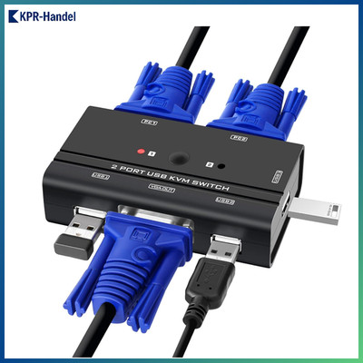 KVM Switch 2 Port VGA USB für 2 PCs 1 Monitor, 1080P Full-HD