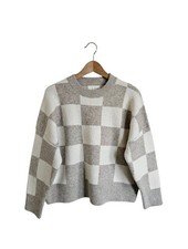 Suéter Pinch para mujer a cuadros cuello redondo crema y topo talla S