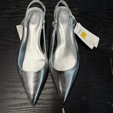 M&S Kitten Heel Slingback Shoes – Size 6 – Metallic Silver