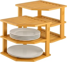 Bamboo Plate Organizer Set for Kitchen or Bathroom - Space-Saving Design