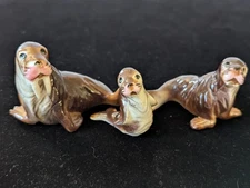 Vintage Shiken Set Of 3 Bone China Walrus Figurine Japan