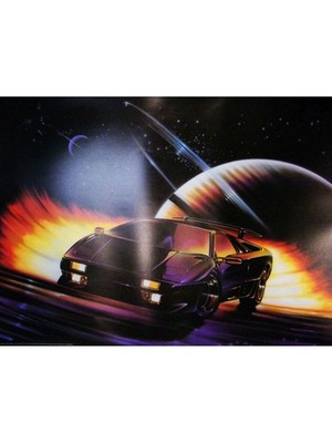 UV Schwarzlicht Poster Neon Druck ''Dark Rider'' 64x90cm 90s Retro Blacklight