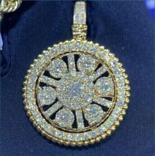 Colgante de diamantes creados en laboratorio de 3 quilates para hombre enchapado en oro amarillo de 14 quilates