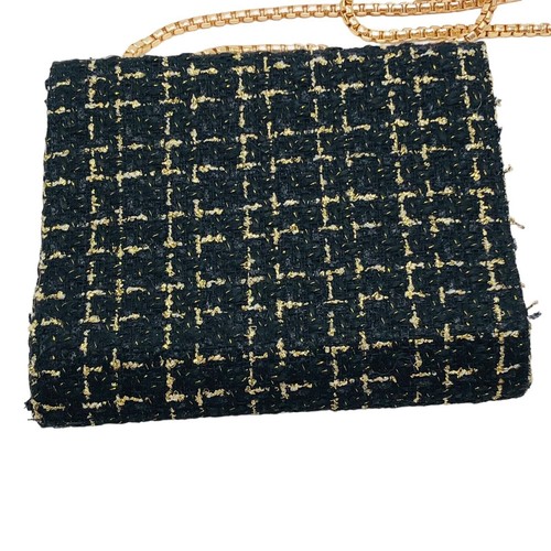 Borsa a tracolla Y2k anni 90 a quadri tweed boucle box catena oro borsa a mano - Foto 6 di 12