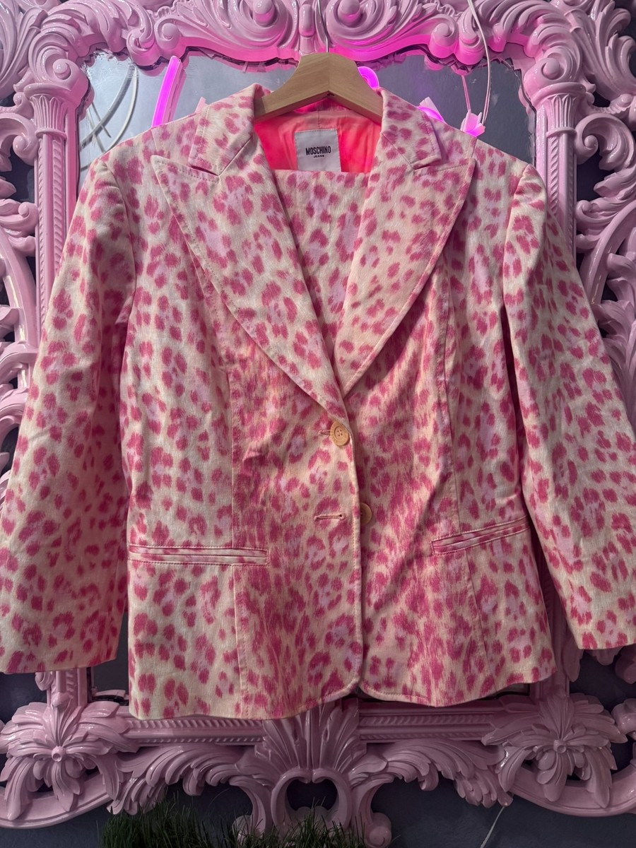 RARE Vintage Moschino Pink Leopard Skirt Suit Set Made in Italy