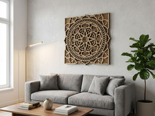 3D Mandala Wanddeko Holz 29x29cm Laser-Cut Boho Handgefertigt Naturholz