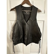 Mens Genuine Leather Motorcycle Vest Biker Lace Up Sides Black