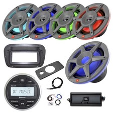 JBL Marine Gauge BT Radio w/Spa Bezel, 4x 8" LED Gray Speaker,Sub, Amp,Kit, ANT