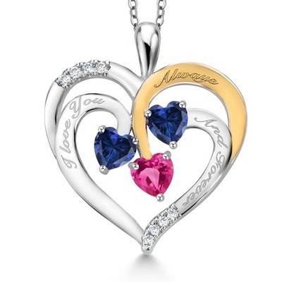 1.60 Ct Heart Shape Blue Created Sapphire Rhodium Plated Pendant with Chain