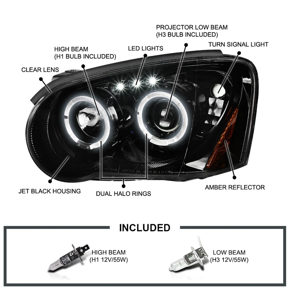 Jet Black Fits 2004-2005 Subaru Impreza WRX Outback LED Halo Projector Headlight Foto 3 de 4