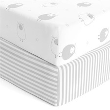 2 Pack Jersey Cotton Crib Mattress Sheets for Baby Boy, Girl - Grey Stripes, ...