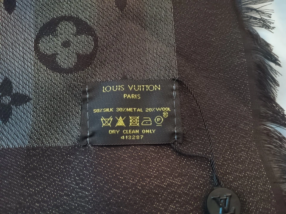 Louis Vuitton Monograma Flecos Marrón Chal-Seda/Lana~NUEVO CON ETIQUETAS 56x56 Foto 3 de 4