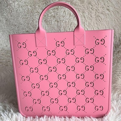GUCCI Children's GG Logo Tote Bag with Punching Logo Rubber Pink