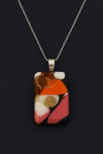 Hand Crafted   Fused Glass Pendant Necklace W/ Chain #1218