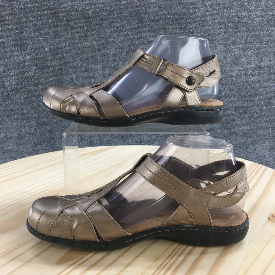 Sandalias Rockport Cobb Hill para mujer 7 Penfield correa en T cuero dorado informales CG9640 Foto 2 de 4