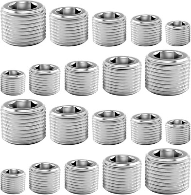 20 Pcs Stainless Steel Pipe Plug Fitting Assortment Kit, 5 Sizes 1/8'' 1/4'' 3/8'' 