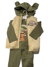 STAR WARS MANDALORIAN Boys 3 Pcs Hooded Vest Jersey  Joggers outfit NWT SZ 4