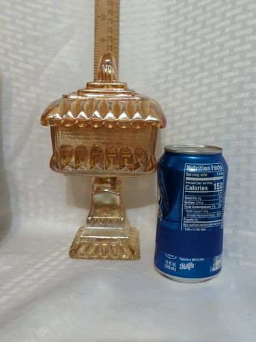 Jeanette Iridescent Carnival Glass Wedding Dish Compote Lid Candy Dish Trinket