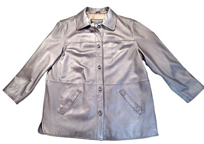 Centigrade 100% Leather Brown Coat Women's Plus Size 1X 5 Buttons Slant Pockets