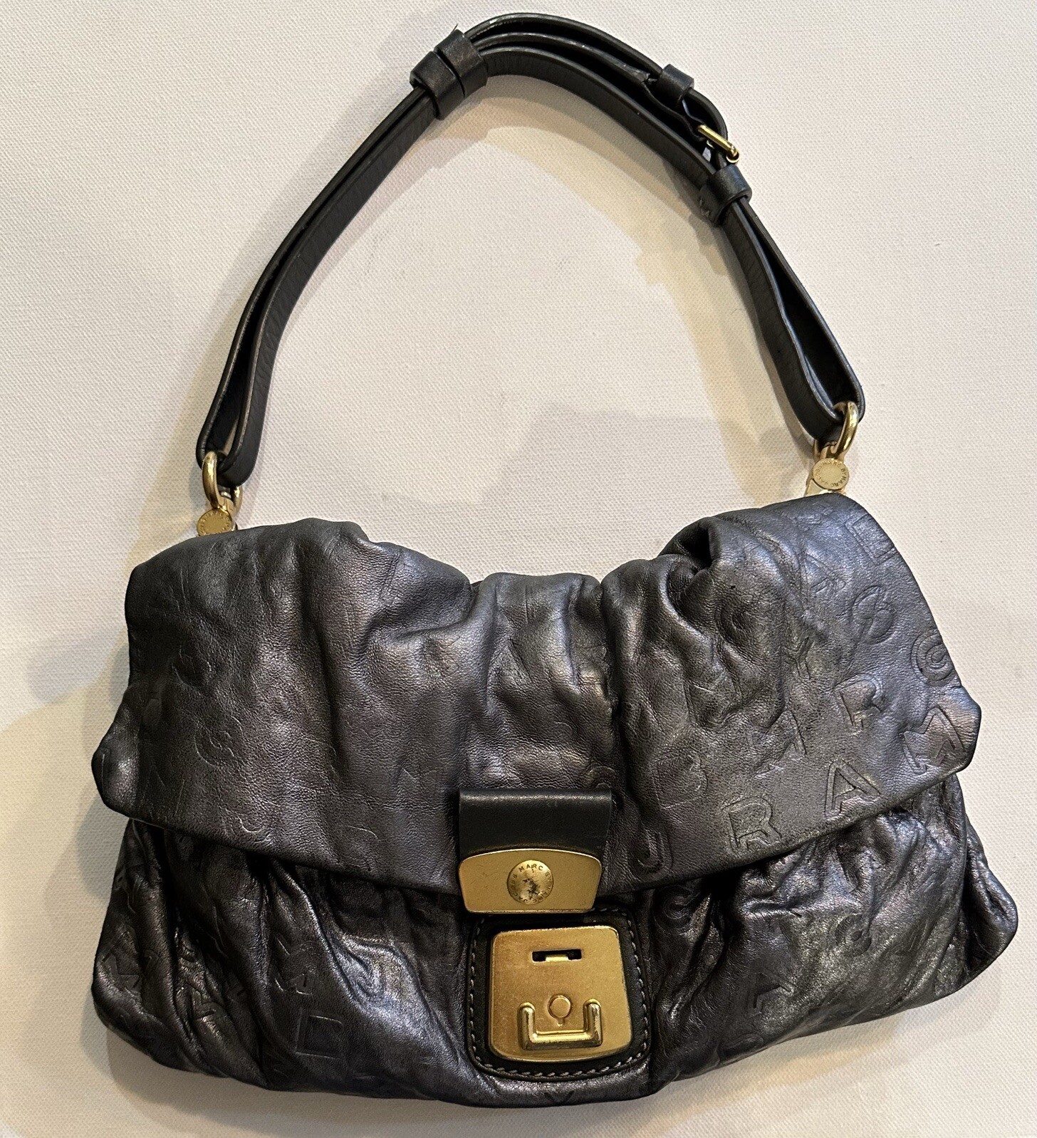 Marc By Marc Jacobs SMALL soft monogrammed Leather Shoulder Strap Hobo Handbag