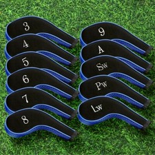 Golf Iron Head Covers 11pc Set 3-LW For LEFT  RIGHT Handed Clubs Black/Blue NEW