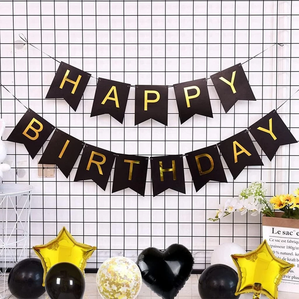 18 Geburtstag Deko Set Schwarz Gold | Zahlen+Girlande+Konfetti für Junge Mädchen - Bild 3 von 3