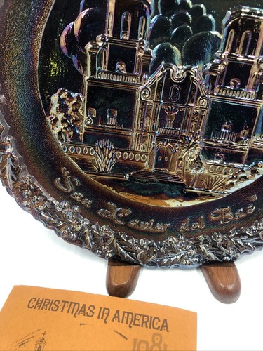 Fenton Amethyst Carnival Glass Christmas In America 8" Plate 1981 #12 & Stand - Picture 5 of 14