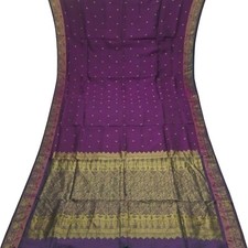 Namaste Vintage Purple Saree 100 Pure Silk Zari Handwoven Sari 5YD Craft Fabric