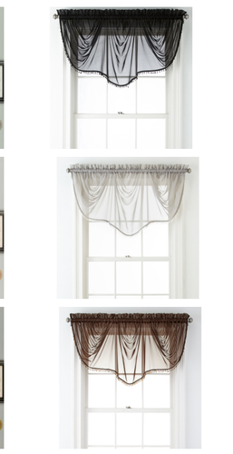 1PC BONITA SOLID COLOR SHEER WAVY VALANCE WINDOW CURTAIN W/BEAD TRIM CASCADING - Picture 2 of 94