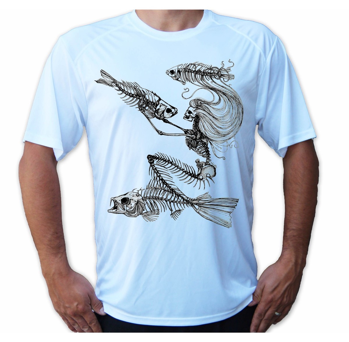 supreme シャツ　fish bone 魚 Fish Skeleton Mermaid Bones Sleeve UPF 50 T-Shirt Fishing Sport UV
