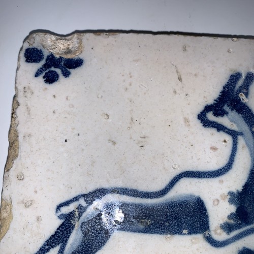 Antique Delft Blue White 17th CENTURY DUTCH HOLLAND TILE Running Stag Deer 1600 - Picture 4 of 24