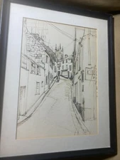 Vintage S Dyres? 1964 "City Street Scene" Mixed Media Painting - Signed/Framed