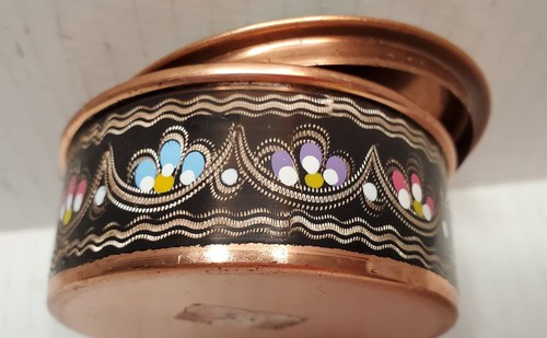 Vintage Copper Round Box with Lid Floral multi color geometric deco painted - Picture 5 of 6