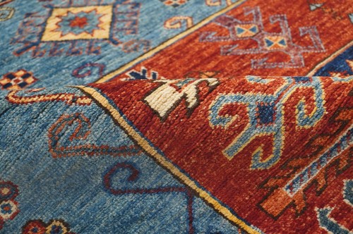 4 x 10 ft Blue Kazak Afghan Hand knotted Oriental Tribal Wide Runner Rug - Picture 10 of 17