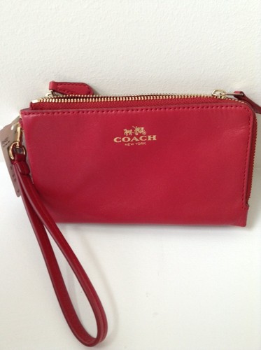 NWT Coach F64581 Classic Red Smooth Leather Double Corner Zip Wallet MSRP $85 - Picture 4 of 7