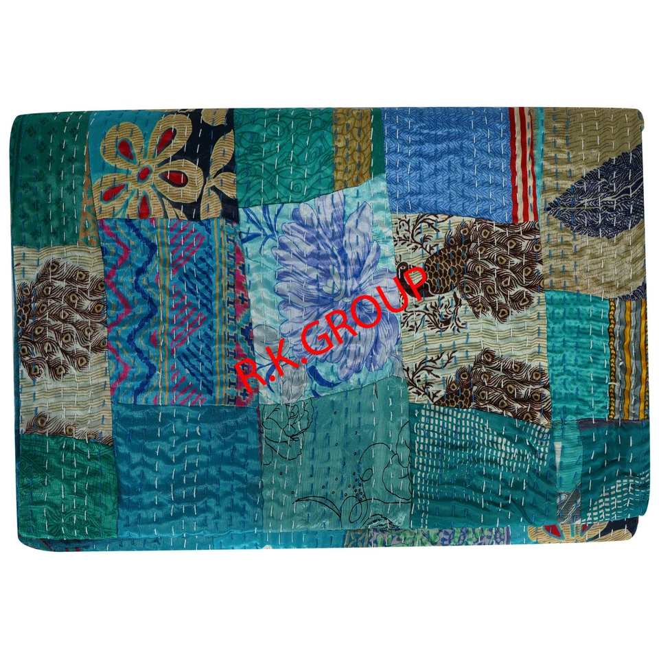 Colcha de algodón indio estampada Patola ropa de cama manta lotes edredón Kantha Foto 4 de 4