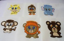FRINGED BABY ANIMALS Embroidered Quilt Blocks-9" Sq.-Set of 6-Pre-washed Cotton