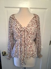 Women  s floral print long sleeve lined blouse  medium