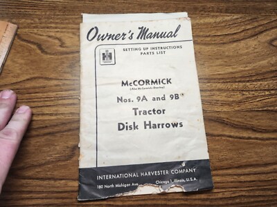 Vintage McCormick-Deering Owners Manual Set Up Instructions Part List No. 9A 9B