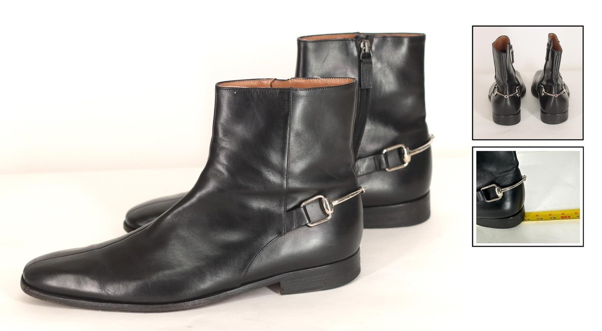 GUCCI Tom Ford Black Leather Zip Up Horse bit Chelsea Ankle GUCCI Tom Ford Black Leather Zip Up Horse bit Chelsea Ankle