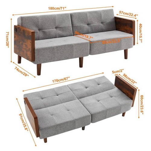 3 Seater Folding Sofa Bed Upholstered Couch Futon Settee Love Seat Wooden Legs