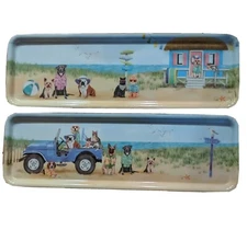 2 Coastal Melamine Trays Seashore Beach Dogs Beach House Ocean Vacation Ocean