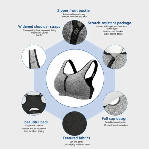 Plain Zipper Women Front Closure Sports Bra Racerback Yoga Gym Bra Size S-5XL - Picture 7 of 27