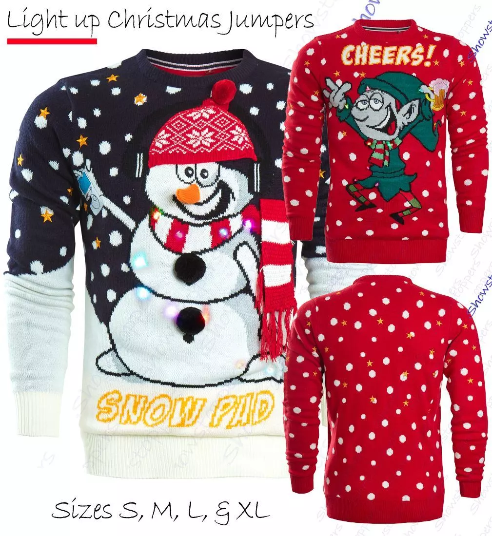 Mens novelty christmas jumpers with lights sale