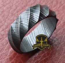 Damascus Steel Tumbled Rock Pattern Men Ring Wedding Engagement band 8MM "Twist"