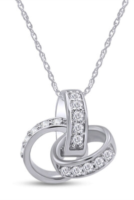 Love Knot Pendant Necklace Simulated Diamond 14K White Gold