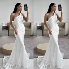 Elegant Satin Mermaid Wedding Dresses One Shoulder Simple Bridal Gowns Train